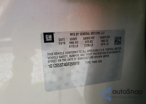 2016 Chevrolet Malibu Lt из США, поврежденный, VIN 1G1ZE5ST4GF258910